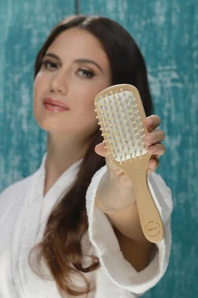 Natural Wooden Detangling Hair Brush - Eco Friendly Bamboo Bristle Paddle Brush for Sensitive Scalp Massage, Anti Static Hair Growth Styling Comb for Women and Men