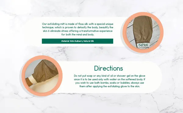 BeNat Natural Silk Exfoliating Bath Gloves - Premium Body Scrub Mitts for Deep Cleansing, Smooth Self-Tanning Prep & Ingrown Hair Removal