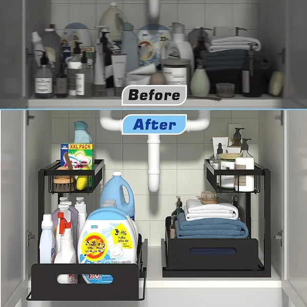 1/2pcs kitchen rack for sink organization and storage, under sink organization, sliding pull-out cabinet organization rack, metal sliding drawer, for kitchen refrigerator cabinet organization rack, si