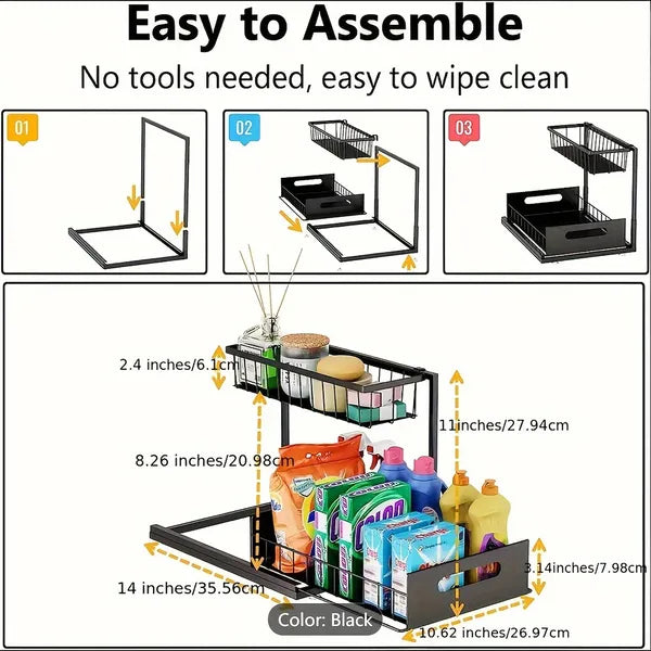 1/2pcs kitchen rack for sink organization and storage, under sink organization, sliding pull-out cabinet organization rack, metal sliding drawer, for kitchen refrigerator cabinet organization rack, si