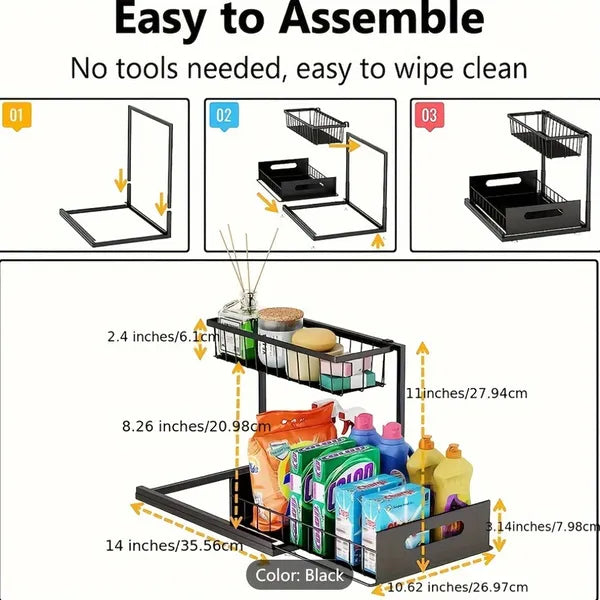 1/2pcs kitchen rack for sink organization and storage, under sink organization, sliding pull-out cabinet organization rack, metal sliding drawer, for kitchen refrigerator cabinet organization rack, si