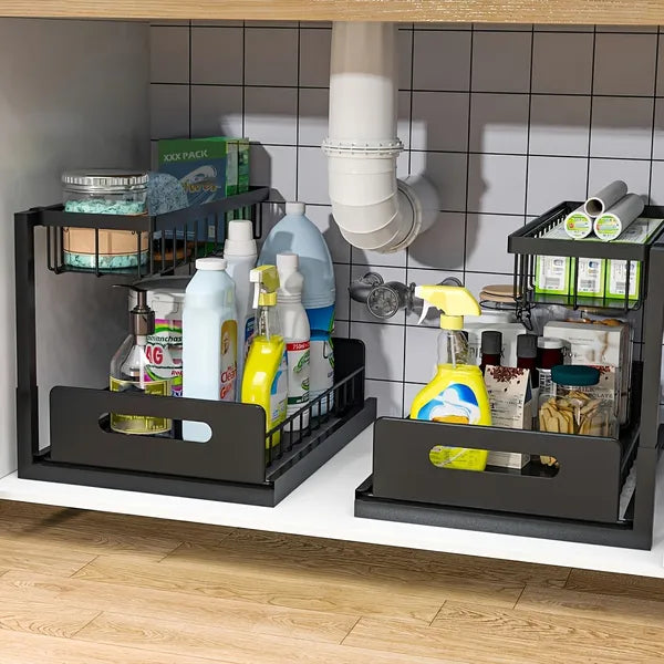 1/2pcs kitchen rack for sink organization and storage, under sink organization, sliding pull-out cabinet organization rack, metal sliding drawer, for kitchen refrigerator cabinet organization rack, si