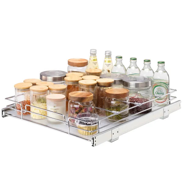 15.5"Wx21"Dx3.5"H Pull Out Cabinet Organizer, Heavy Duty Slide Out Pantry Shelves, Steel Roll Out Drawers, Sliding Drawer Storage for Home Under Sink, 17"Wx22"Dx7"H Install Size for Cabinet