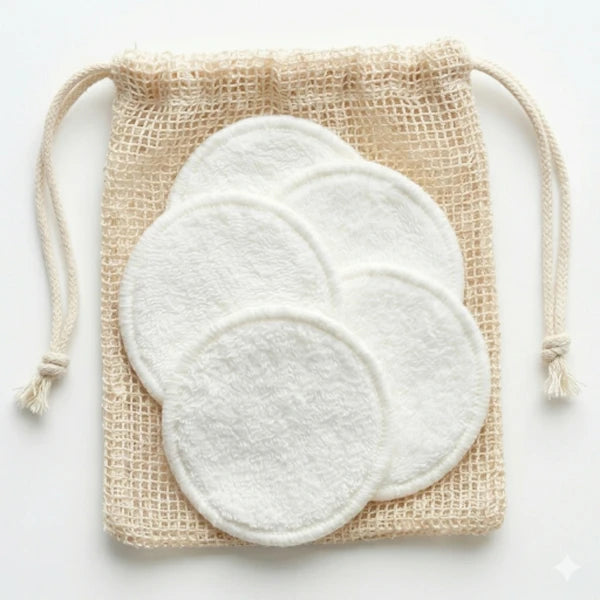 Reusable Facial Round Pads - 5 Pack Super Soft Bamboo Cotton Makeup Remover Cloths with Drawstring Laundry Bag, Washable Zero-Waste Eco Friendly Eco-Conscious Facial Rounds for All Skin Types