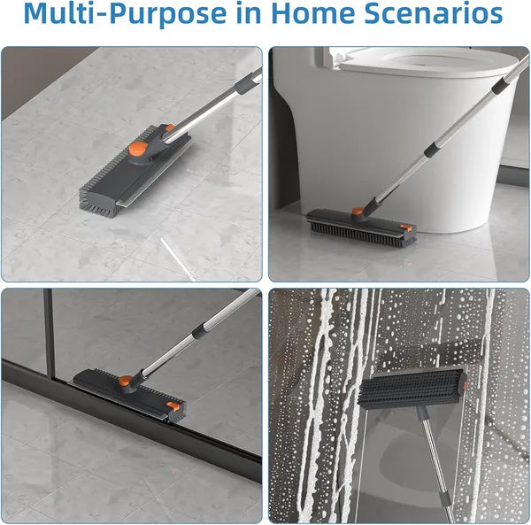 Generic 3 in 1 Stiff Bristle Floor Scrubber Brush with Long Handle Floor Scrubber Broom with Squeegee and Tweezer for Cleaning Bathroom Patio Garage Kitchen 3 in 1 Stiff Bristle Floor Scrubber Brush