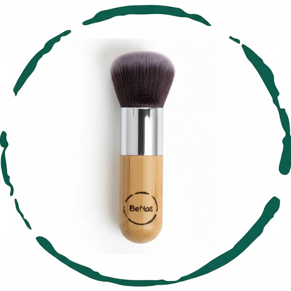 Premium Kabuki Blush Brush - High-Density Soft Synthetic Makeup Brush with Eco-Friendly Bamboo Handle for Flawless Powder & Contour Blending