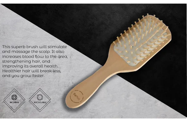 Natural Wooden Detangling Hair Brush - Eco Friendly Bamboo Bristle Paddle Brush for Sensitive Scalp Massage, Anti Static Hair Growth Styling Comb for Women and Men