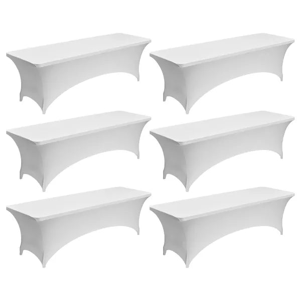 6 Pack Table Cloth for 8FT Rectangular Fitted Events, Wrinkle-Resistant Stretch White Table Covers, Washable Spandex Tablecloth Protector, for Party, Wedding, Cocktail, Banquet, Festival
