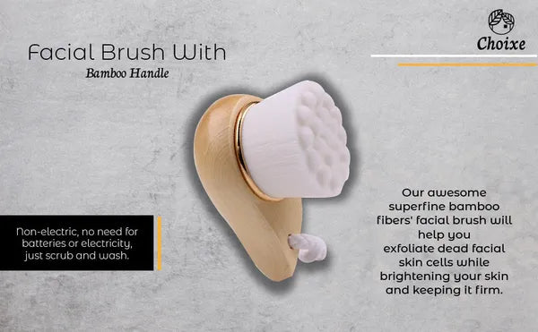 Facial Cleansing Brush with Eco Friendly Bamboo Handle - Gentle Manual Exfoliating Face Scrubber for Deep Pore Cleaning, Blackhead Removal and Sensitive Skin Care