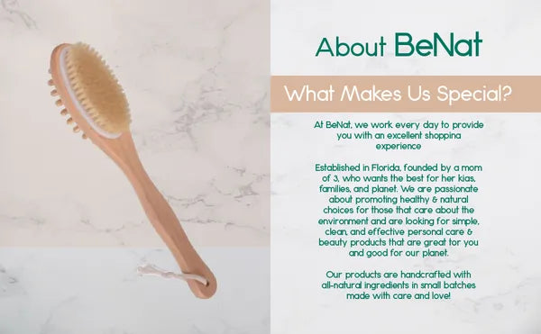 Natural Boar Bristle Wooden Bath and Body Massage Brush with Long Handle - Eco-Friendly Exfoliating Back Scrubber for Shower, Wet or Dry Brushing Wellness Skin Care