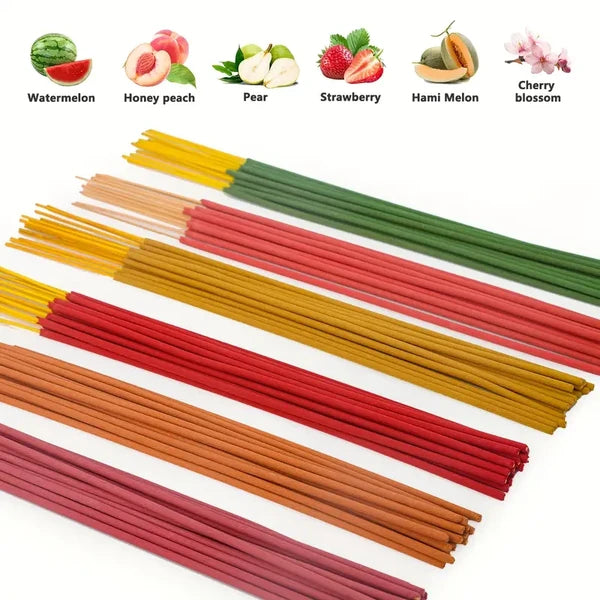 6 Fruit Flavors Incense Sticks, with Rich Fruity Aromas such as Cantaloupe, Strawberry, Watermelon, etc., 25.5cm/ 10.04in, Perfect for Yoga, Meditation,and Enhancing Party Atmosphere - 102pcs