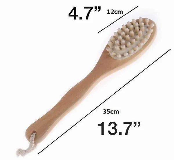 Natural Boar Bristle Wooden Bath and Body Massage Brush with Long Handle - Eco-Friendly Exfoliating Back Scrubber for Shower, Wet or Dry Brushing Wellness Skin Care