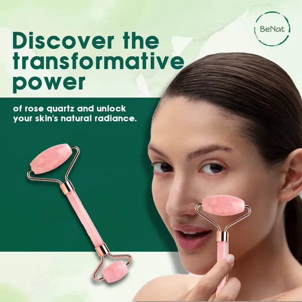 Authentic Rose Quartz Facial Roller for Face & Neck | Natural Stone Cooling Massager to Reduce Puffiness, Boost Circulation & Enhance Skin Glow