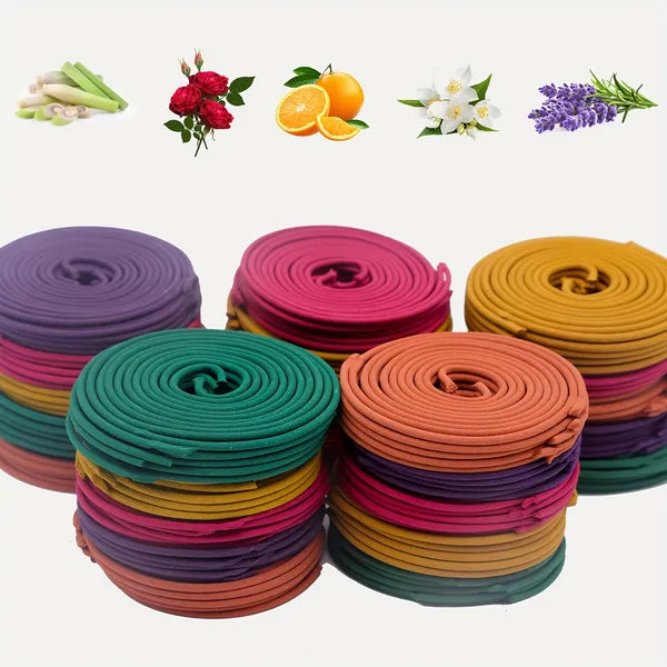 50pcs Spiral Incense, Lemongrass, Rose, Jasmine, Lavender Orange Aromatherapy Coils, Burning Time 3-4 Hours Suitable for Air Purification, Yoga, Meditation,, Best Gift Choice, Fitness, Home Relaxation