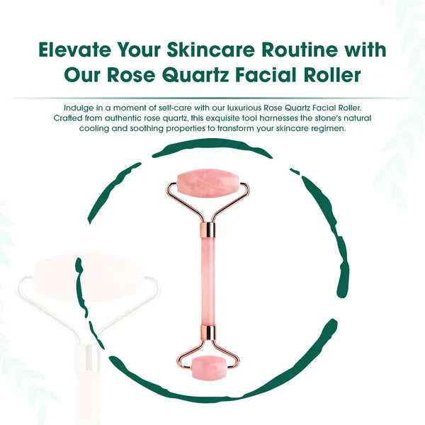Authentic Rose Quartz Facial Roller for Face & Neck | Natural Stone Cooling Massager to Reduce Puffiness, Boost Circulation & Enhance Skin Glow