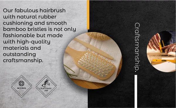 Natural Wooden Detangling Hair Brush - Eco Friendly Bamboo Bristle Paddle Brush for Sensitive Scalp Massage, Anti Static Hair Growth Styling Comb for Women and Men