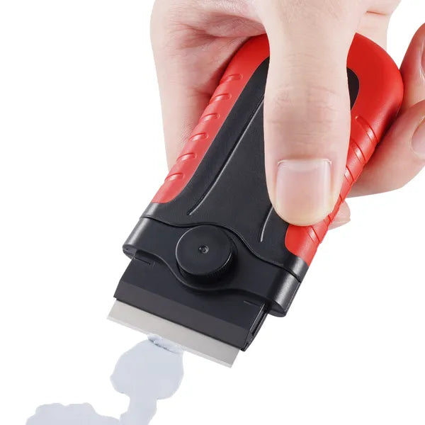 Razor Blade Scraper, 15 Extra Blades, Locking Scraper Tool with Security Cap, Carbon Steel and POM Blades, for Cleaning Labels, Stickers, Decals, Paint from Glass Window Stovetop Cooktop Oven