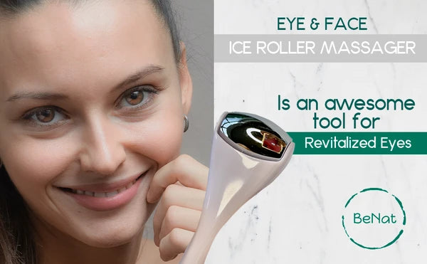 BeNat Stainless Steel Eye & Face Ice Roller Massager - Cooling Facial Massage Tool for De-Puffing, Lifting & Dark Circles