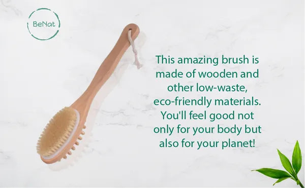 Natural Boar Bristle Wooden Bath and Body Massage Brush with Long Handle - Eco-Friendly Exfoliating Back Scrubber for Shower, Wet or Dry Brushing Wellness Skin Care
