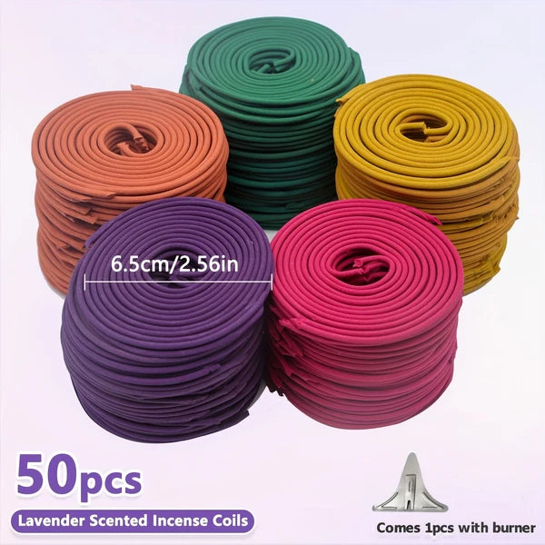 50pcs Spiral Incense, Lemongrass, Rose, Jasmine, Lavender Orange Aromatherapy Coils, Burning Time 3-4 Hours Suitable for Air Purification, Yoga, Meditation,, Best Gift Choice, Fitness, Home Relaxation