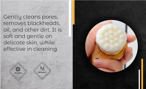 Facial Cleansing Brush with Eco Friendly Bamboo Handle - Gentle Manual Exfoliating Face Scrubber for Deep Pore Cleaning, Blackhead Removal and Sensitive Skin Care