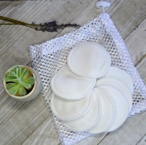 Reusable Facial Round Pads - 5 Pack Super Soft Bamboo Cotton Makeup Remover Cloths with Drawstring Laundry Bag, Washable Zero-Waste Eco Friendly Eco-Conscious Facial Rounds for All Skin Types