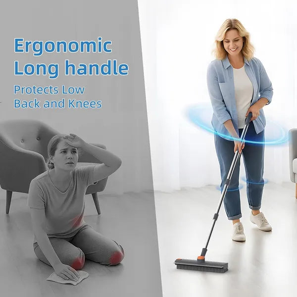 Generic 3 in 1 Stiff Bristle Floor Scrubber Brush with Long Handle Floor Scrubber Broom with Squeegee and Tweezer for Cleaning Bathroom Patio Garage Kitchen 3 in 1 Stiff Bristle Floor Scrubber Brush