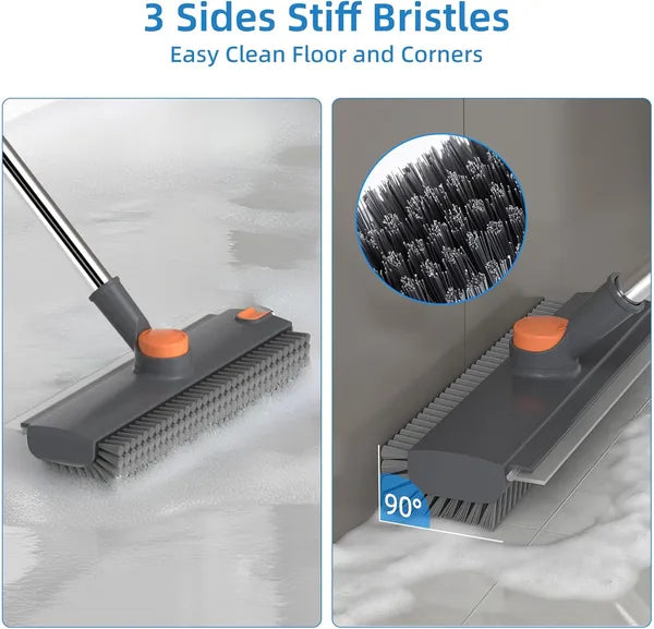 Generic 3 in 1 Stiff Bristle Floor Scrubber Brush with Long Handle Floor Scrubber Broom with Squeegee and Tweezer for Cleaning Bathroom Patio Garage Kitchen 3 in 1 Stiff Bristle Floor Scrubber Brush