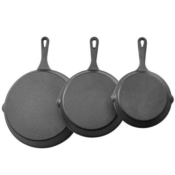 Cast Iron Skillet, 3-Piece Frying Pan Set (6, 8, 10 in), Heavy-Duty Skillets with Heat-Resistant Handle, Pre-Seasoned Chef's Pan, Kitchen Cookware, for Oven, Gas, Electrical, Induction, Black