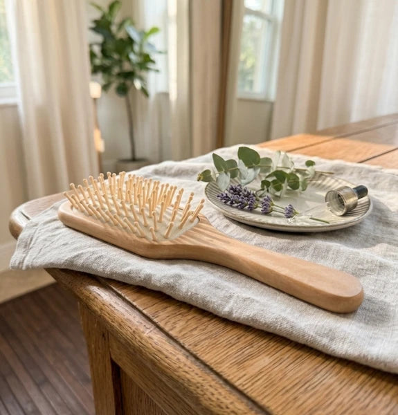 Natural Wooden Detangling Hair Brush - Eco Friendly Bamboo Bristle Paddle Brush for Sensitive Scalp Massage, Anti Static Hair Growth Styling Comb for Women and Men