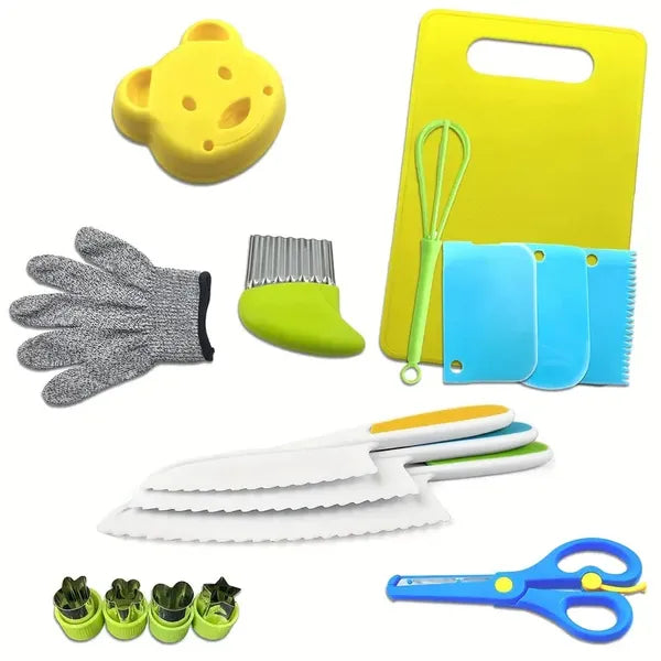 Complete Youngsters Cooking Set - Real Cooking Tools, Safety Knives, and Playful Accessories for Youngsters Aged 4-8, Including Spatula, Ladle, Whisk, Baking Pan, and More, Youngster