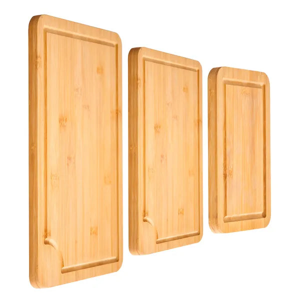 Cutting Board, 3 Pieces, Premium Versatile Bamboo Cutting Board with Food-Grade Oil and Juice Groove,Sturdy & Durable Chopping Board with Built-in Handle, Fit for Display, Chopping & Serving