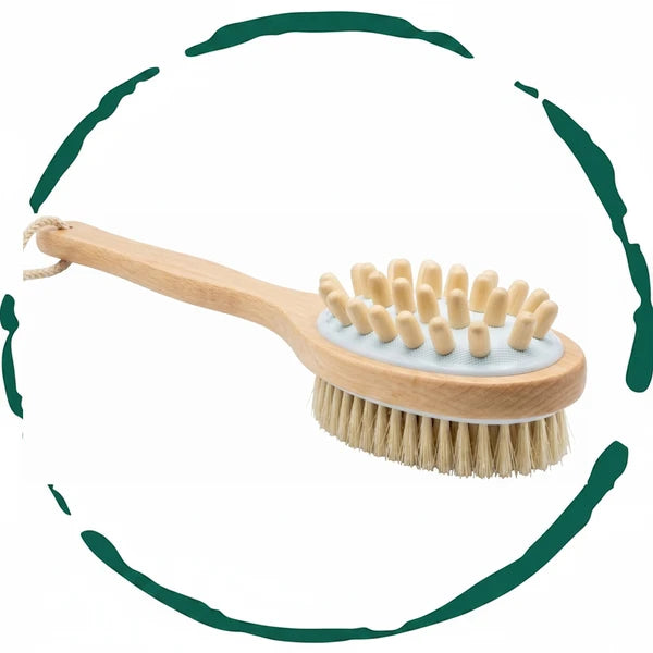 Natural Boar Bristle Wooden Bath and Body Massage Brush with Long Handle - Eco-Friendly Exfoliating Back Scrubber for Shower, Wet or Dry Brushing Wellness Skin Care