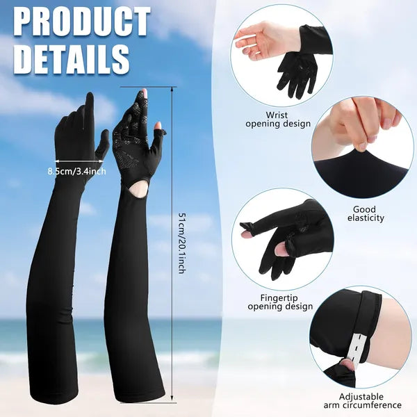 UV Protection Arm Sleeves Gloves, UPF 50+ Sun Protection Long Gloves with Non-Slip Grip, Breathable Cooling Sleeves for Driving, Cycling, Fishing, Hiking, Outdoor Activities for Women Men