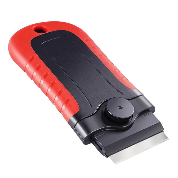 Razor Blade Scraper, 15 Extra Blades, Locking Scraper Tool with Security Cap, Carbon Steel and POM Blades, for Cleaning Labels, Stickers, Decals, Paint from Glass Window Stovetop Cooktop Oven