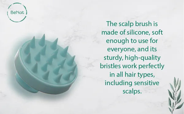 BeNat Hair Scalp Massager - Soft Silicone Bristles Shampoo Brush for Deep Cleansing, Head Relaxation, Exfoliation & Root Stimulation, Blue