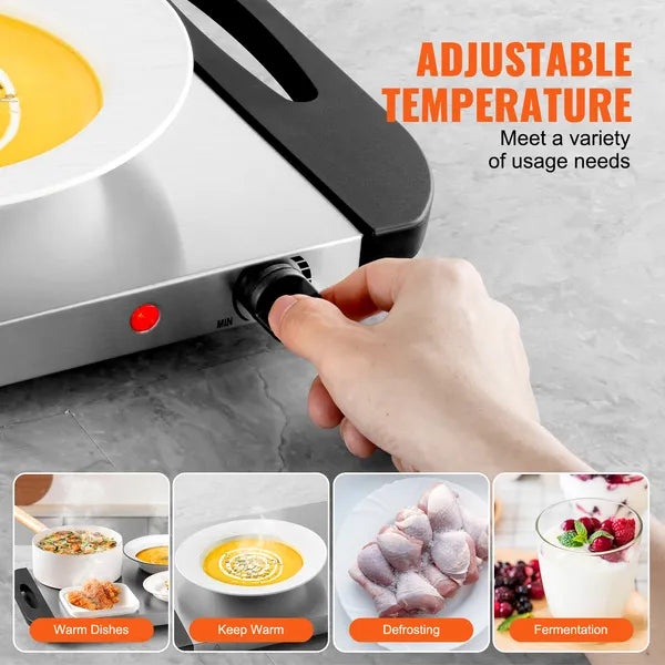 Electric Warming Tray, Food Warming Trays for Buffet, Warming Trays with Adjustable Temperature Control, Portable Stainless Steel Food Warmer, Hot Plate Perfect for Parties, Catering, Holidays