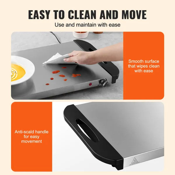 Electric Warming Tray, Food Warming Trays for Buffet, Warming Trays with Adjustable Temperature Control, Portable Stainless Steel Food Warmer, Hot Plate Perfect for Parties, Catering, Holidays