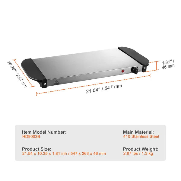 Electric Warming Tray, Food Warming Trays for Buffet, Warming Trays with Adjustable Temperature Control, Portable Stainless Steel Food Warmer, Hot Plate Perfect for Parties, Catering, Holidays