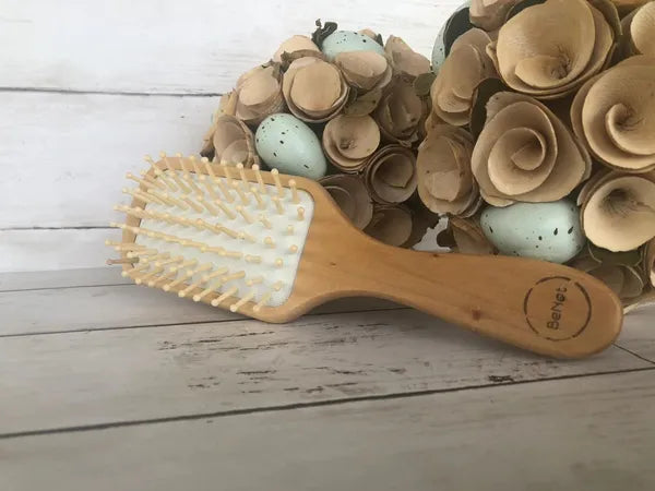 Natural Wooden Detangling Hair Brush - Eco Friendly Bamboo Bristle Paddle Brush for Sensitive Scalp Massage, Anti Static Hair Growth Styling Comb for Women and Men