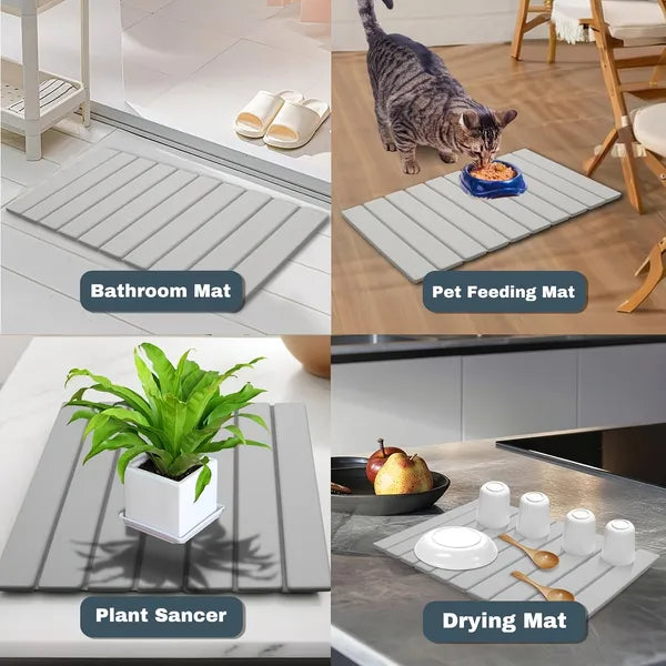 Large Stone Plate Kitchen Countertop Drying Pad, Bath Towel Quick-drying Foldable Dishwashing Pad, Absorbent Diatomite Pad, Suitable For Tableware And Cups, Compatible With Various Countertops.