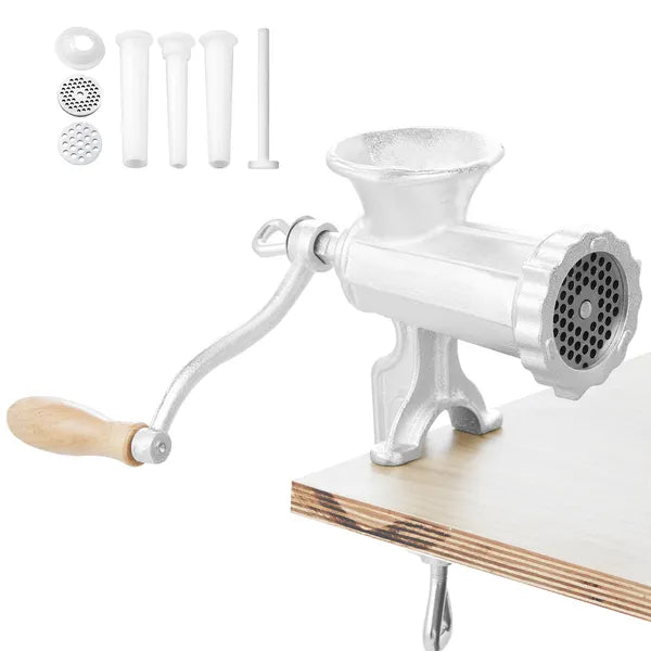 Manual Meat Grinder, Heavy Duty Cast Iron Hand Meat Grinder with Steel Table Clamp, Meat Mincer Sausage Maker with 1 Cutting Blade, 2 Cutting Plates, 3 Sausage Tubes for Beef Pepper Mushroom