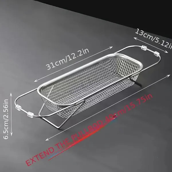 "Space-Saving Kitchen Sink Organizer - Collapsible 304 Stainless Steel Drain Rack for Dishes & Utensils"