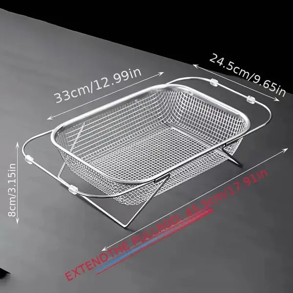 "Space-Saving Kitchen Sink Organizer - Collapsible 304 Stainless Steel Drain Rack for Dishes & Utensils"