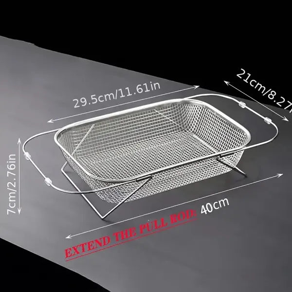 "Space-Saving Kitchen Sink Organizer - Collapsible 304 Stainless Steel Drain Rack for Dishes & Utensils"