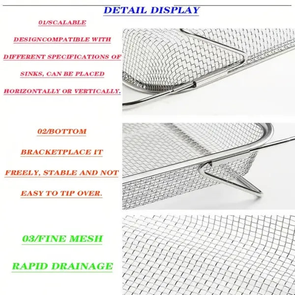 "Space-Saving Kitchen Sink Organizer - Collapsible 304 Stainless Steel Drain Rack for Dishes & Utensils"