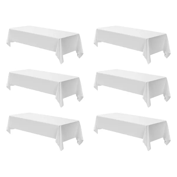 White Tablecloths for Rectangle Tables, 6 Pack, 60 x 102 Inches, Reusable and Machine Washable Table Clothes, Wrinkle-Resistant Polyester Fabric Table Covers for Wedding, Party, Banquet
