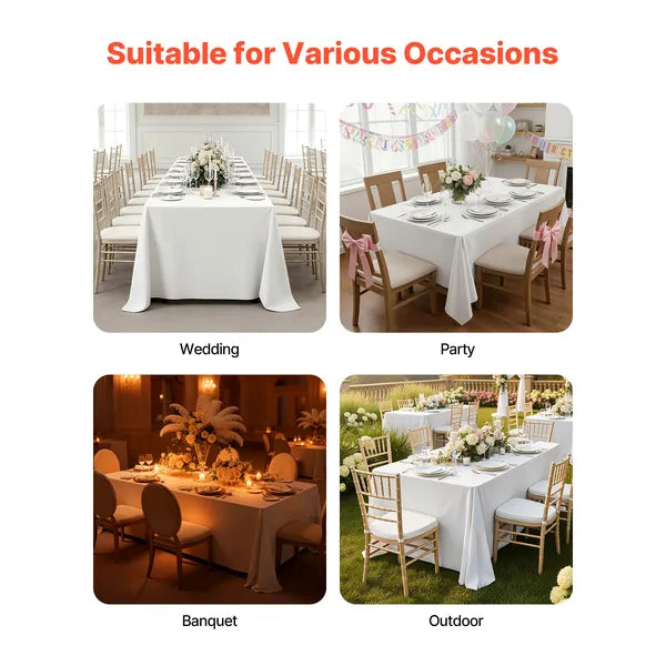 White Tablecloths for Rectangle Tables, 6 Pack, 60 x 102 Inches, Reusable and Machine Washable Table Clothes, Wrinkle-Resistant Polyester Fabric Table Covers for Wedding, Party, Banquet