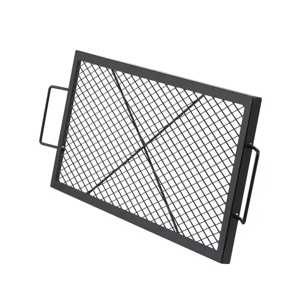 X-Marks Fire Pit Grill Grate, Rectangle Cooking Grate, Heavy Duty Steel Campfire BBQ Grill Grid with Handle & Support X Wire, Portable Camping Cookware for Outside Party Gathering, 32 Inch Black